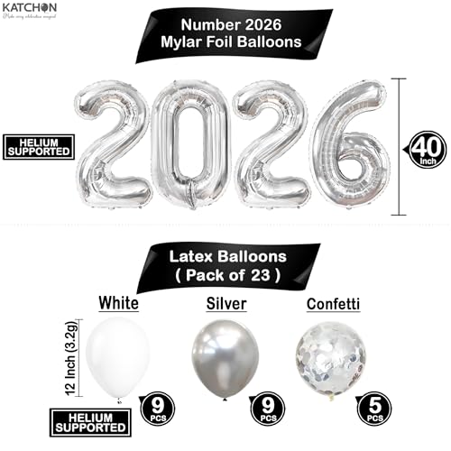 KatchOn, Silver 2026 Balloons Graduation - Pack of 35 | 40 Inch 2026 Balloons,Confetti Balloons | Graduation Balloons for Graduation Decorations | Graduation Decorations Class of 2026 - Thumbnail 2