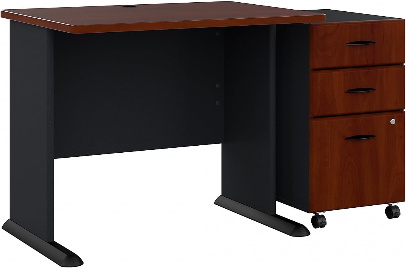 Bush Business Furniture Series A 36W Desk with Mobile File Cabinet in Hansen Cherry and Galaxy