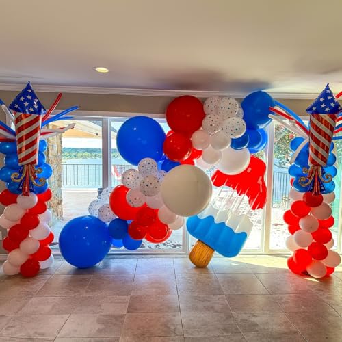 Image of Red White Blue Balloons, Memorial Day Patriotic 250th Anniversary USA Blue Red Latex Helium Balloon for Patriotic 4th of July Independence Day Baseball Birthday Graduation Party Decorations