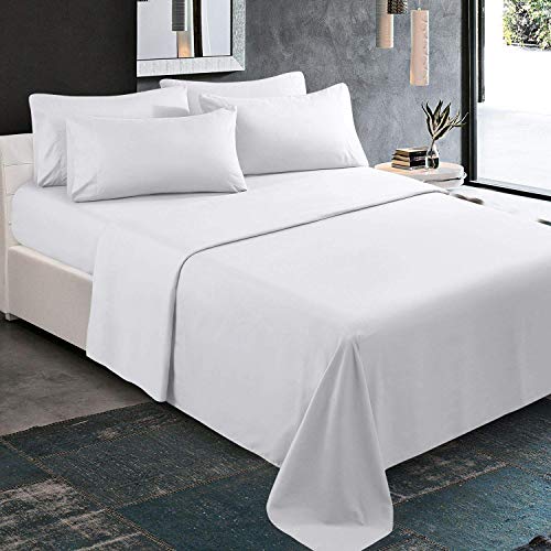 Homeideas 4 Piece Bed Sheet Set (Queen, White & Sage Green) 100% Brushed Microfiber 1800 Bedding Sheets - Deep Pockets #TOP7