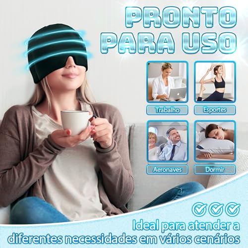 Touca para Enxaqueca, Touca Enxaqueca, Touca Tapa Olhos Gel, Touca para Dor de Cabeça, Máscara Gel S