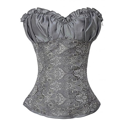 DISSA Strapless Jacquard Damen Corsage Korsett mit G-String,Grau,XXL Cover
