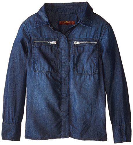 7 For All Mankind Little Girls' Zipper Pocket Slim Boyfriend Chambray Shirt