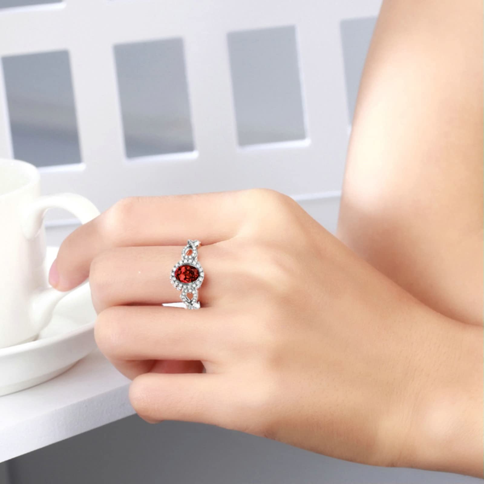 Eheringe XXL Silber Ring Rot Oval Zirkonia Bands zum Muttertag Größe 45 (14.3)-65 (20.7)
