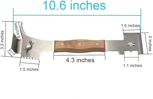 Miniatura 3 de AukBeeFun Herramientas multiusos de colmena de acero con mango de madera y 7 funciones de apicultura herramienta raspadora de colmena profesional