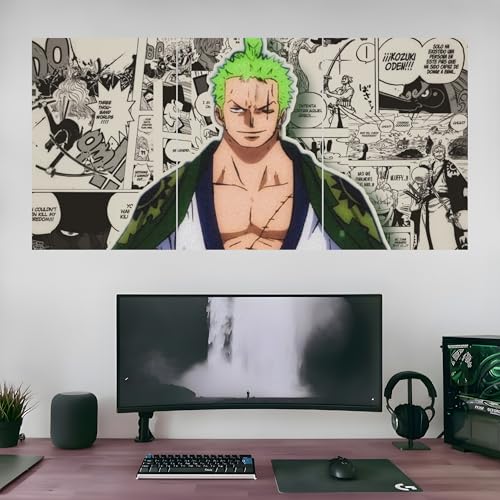 Image of Aniculture One Piece Roronoa Zoro Split Poster Set of 3, A3 Size Each - Panoramic Anime Wall Art Collage - 300 GSM Ultra HD Print Quality - Self-Adhesive - 36 x16 Inches Large Decor