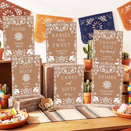 Image of Vercraft 6 Pcs Cielito Lindo Baby Shower Table Decoration Mexican Fiesta Papel Picado Thank You Acrylic Sign 6 x 8 Inch Brown Cielito Lindo Centerpieces with Stand Mexican Party Decoration