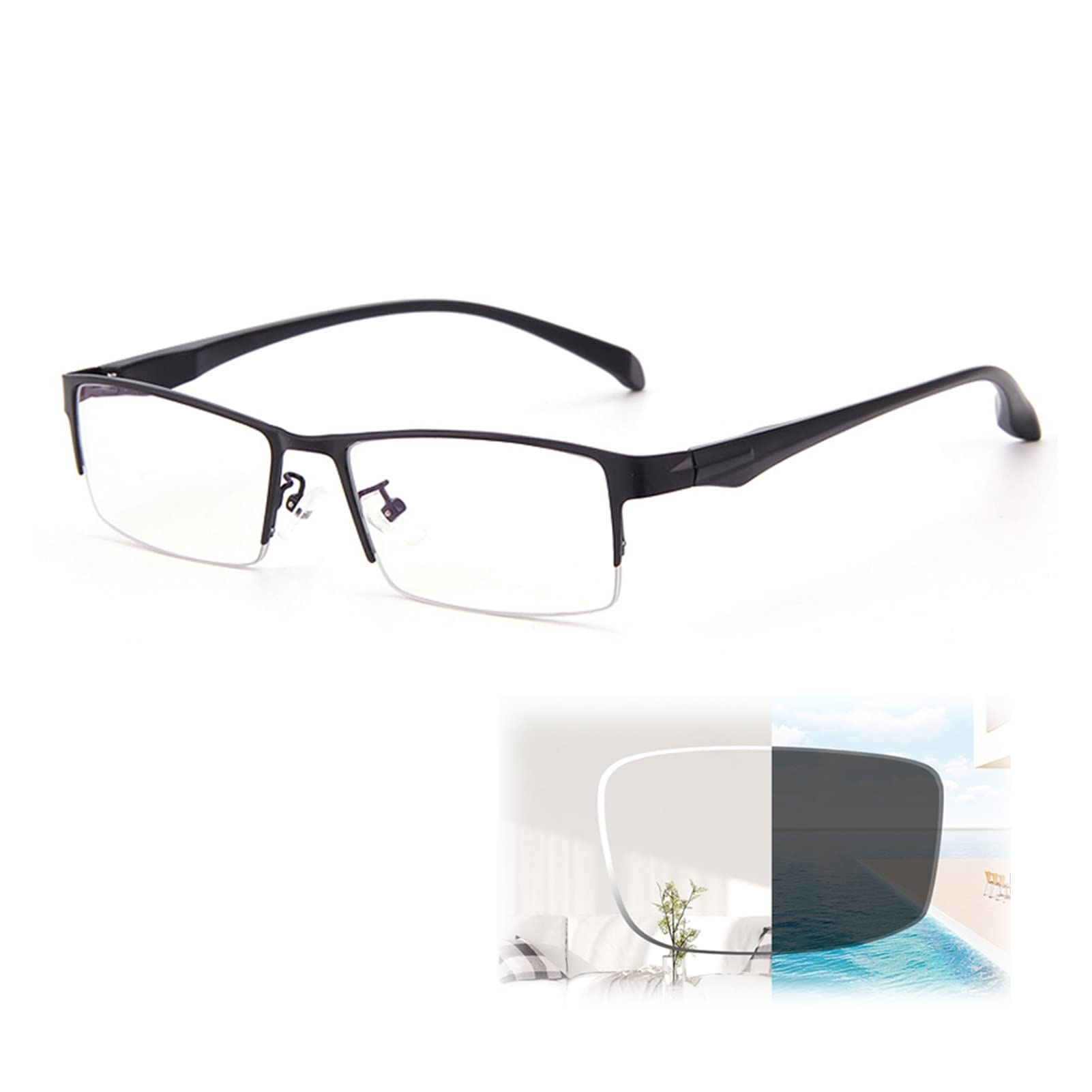 Progresywne Okulary do Czytania Wielofunkcyjne dla Mężczyzn, Anti Blue Light Okulary, Soczewki Chromotropiczne (Color : Noir, Size : 3.5)