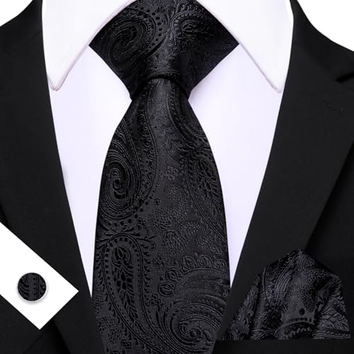 Image of Barry.Wang Paisley Tie Fashion Set Hanky Cufflinks Neckties for Men Woven Silk