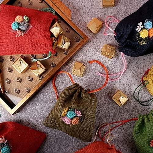 Image of Unisex Colored Jute Potli With Multicolour Flower Jute Linen Potlis | 6 x 5 inches | Gift Bags for Return Gifts Bags| Jute Linen,Burlap