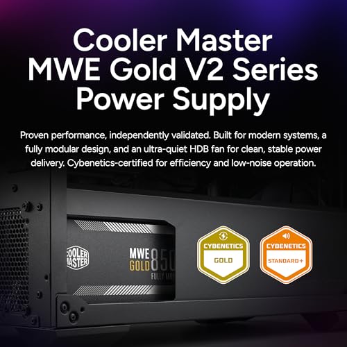 Image of Cooler Master MWE Gold 850 V2 Fully Modular Power Supply - 850W 80+ Gold Certified PSU, Dual EPS Connectors, Semi-Fanless Low Noise Design, Flat Black Cables, Reliable ATX Gaming PSU, 5-Year Warranty