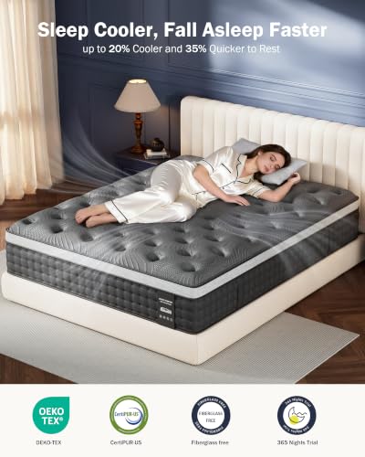 Image of Extra Firm Queen Mattress 12 inch, Cooling Hybrid Mattress in a Box, Luxury Hotel-Collection Design, Enhanced Back & Hip Support for Deep Sleep, Fiberglass-Free & CertiPUR-US, 365-Night Trial