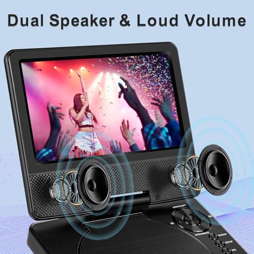 Image of HOPYOP 9 inch Portable DVD Player for Kids and Car, 7 inch Swivel Screen with 4-6 Hours Built-in Battery, Car DVD Player with Dual Speakers, Support Sync Screen to TV, USB /SD /Multiple Disc Formats