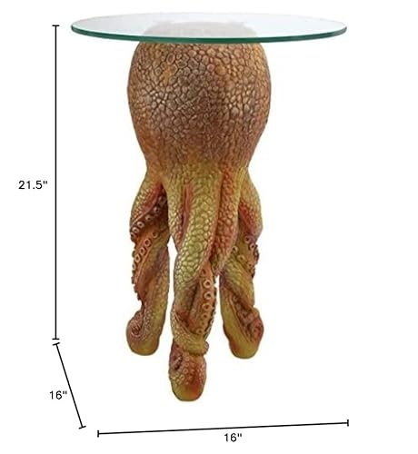 Design Toscano Ollie The Octopus Glass-Topped Sculptural Table, 22 Inch, Orange #TOP6