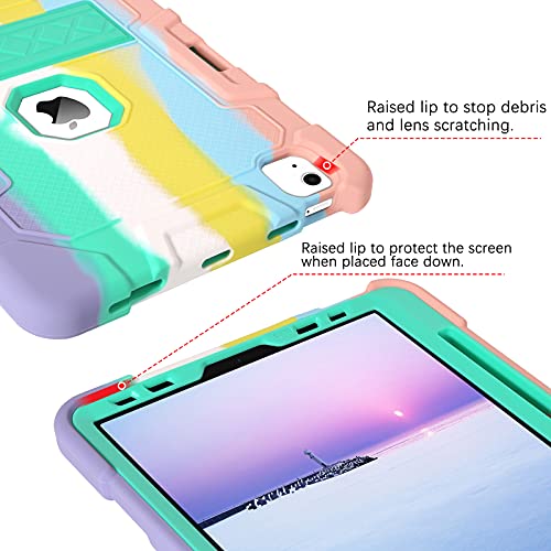 Bentoben Ipad Air 5Th / 4Th Generation Case, Ipad Air 10.9 Case, 3 In 1 Heavy Duty Shockproof Kickstand With Pencil Holder Protective Girls Women Boys Men Kids Case For Ipad Air 5/4 10.9", Rainbow #TOP4