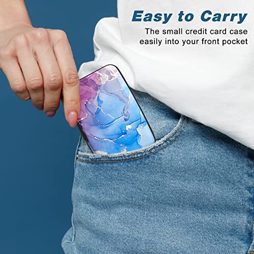 Image of Credit Card Holder, Mini Aluminum Card Wallet RFID Blocking Slim Metal Hard Card Case for Women Men, Blue Purple Marble