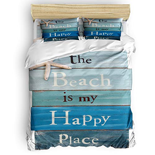 King Beding Sets Duvet Cover Sets 4 Piece Bed Sheet Set Home Decor,The Beach is My Happy Place Colorful Pattern Comforter Cover Sets,Include 1 Duvet Cover 1 Bed Sheets 2 Pillowcases