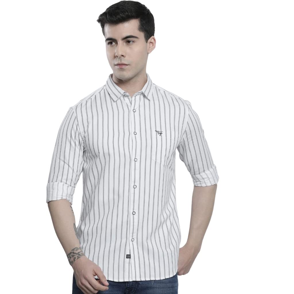 the indian garage co Men's Cotton Regular Fit Striped Full Sleeves Cutaway Collar Casual Shirt-picture-55