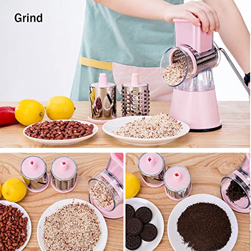 Rotary Cheese Grater With Metal Handle Hand Crank Cheese Shredder For Kitchen 3 In 1 Manual Vegetable Slicer With Suction(Pink) Kj2207P 4.72X9.25(H)Inch #TOP2