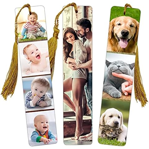 Personalized Bookmarks with Picture Text - Wooden Custom Bookmarks Photo - Double-Sided Customized Bookmark with Gold Tassel for Men Women Kids Gifts for Birthdays Christmas Valentine's Day Cover
