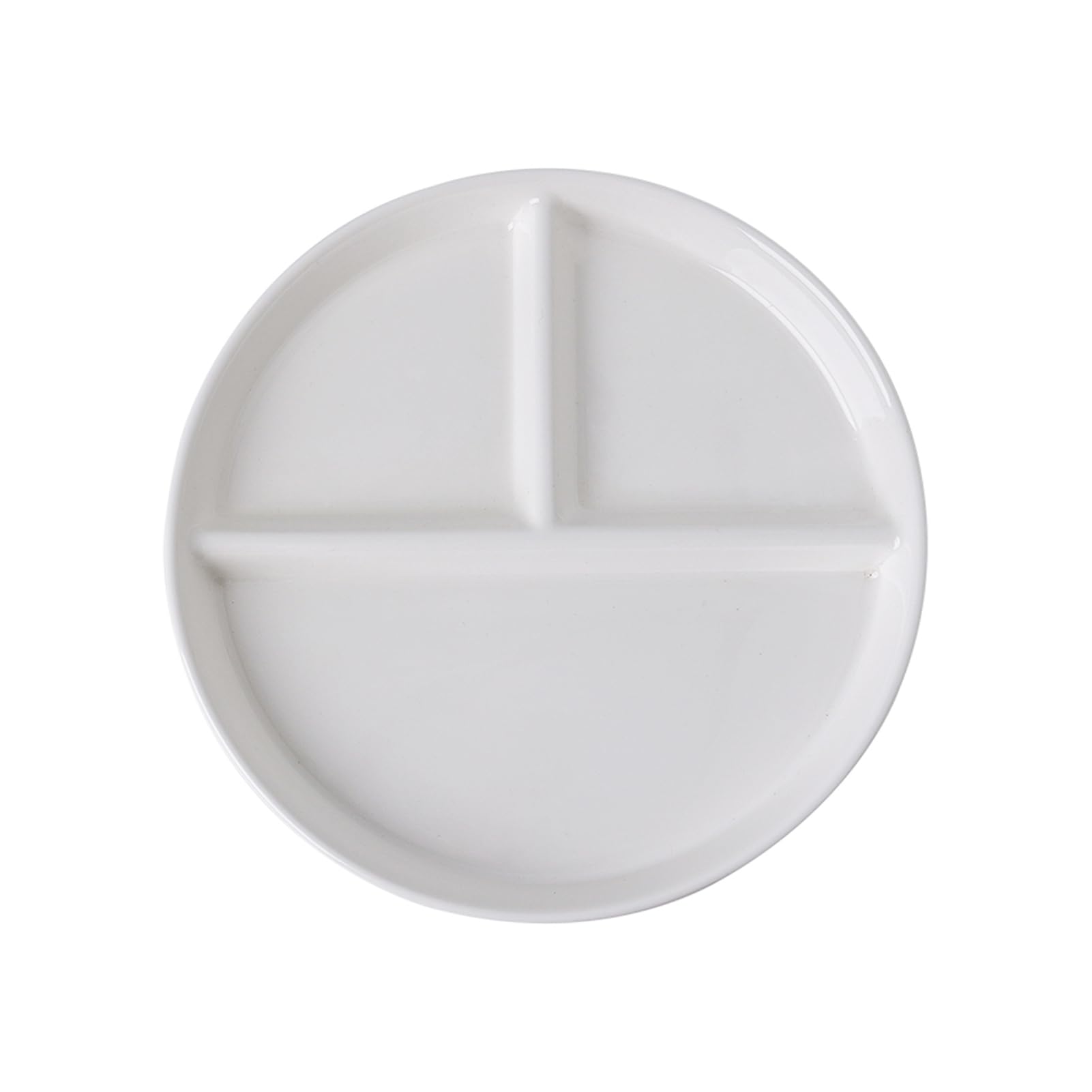 Dxcaicc One Color 3 Compartment Divided Dinner Plates White Porcelain Round Portion Control Grid Diet Plate Tray Reusable Dishes For Camping Picnic,Big 9.5 Inches
