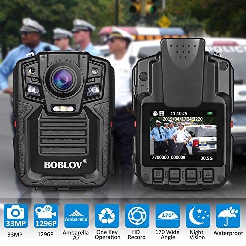 Body Worn Camera with Audio, BOBLOV 1296P Police Body Cameras for Law Enforcement, Security Guard, Waterproof Body Mounted Cam DVR Video IR with Night Vision, 170° Wide Angle 【Built in 128GB】