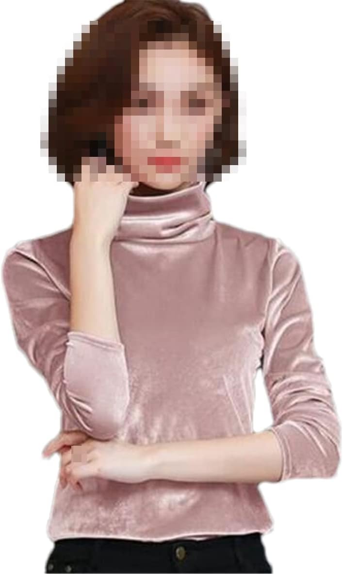 Women's Velour Turtleneck Top Long Sleeve Tee Basic Shirt