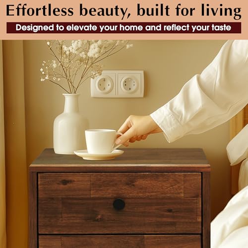 Image of Acacia Silvia Nightstand with 2 Drawers, Solid Wood Bedside Table, Table with Storage Drawers for Bedroom, Bedside End Table with Drawer and Storage Space, Chocolate