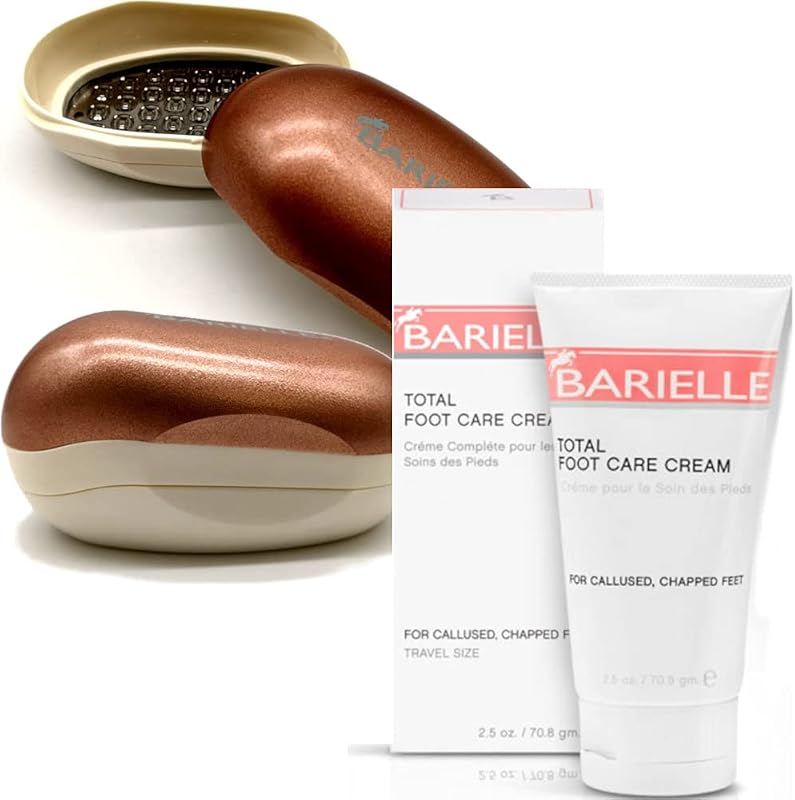 Portable Oval Gold & White Clamshell Foot File/Foot Rasp with 2.5oz Total Care Foot Cream 2-PC Foot Care Set