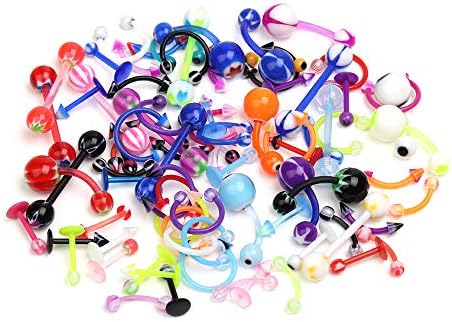 CrazyPiercing Wholesale 80 Flexible Lip Tongue Eyebrow Bar Rings Barbell Piercing Body Jewelry Multicolor