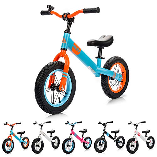 Bicicleta sin Pedales para Niños 2-6 años hasta 30 kg Ultraligera Mini Bici Bebés Infantil Andadores Bebé Equilibrio con Sillín y Manilar Regulable Ruedas bombeadas First bike (niños, azul/naranja)