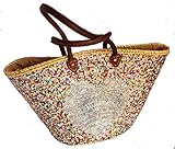 Größe von 50 x 32 cm Asiartis Strandtasche, Korbtasche Sommertasche komplett mit Pailletten & Herz (Silber) verziert