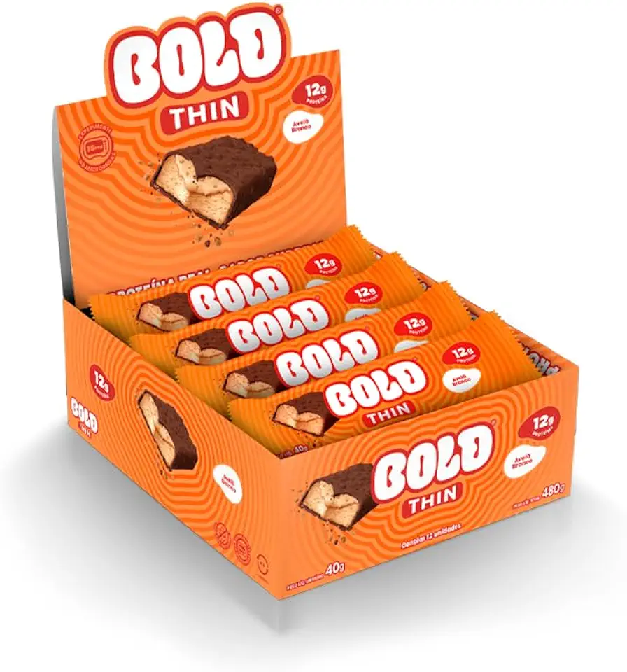 Barra de Proteína BOLD Thin Avelã Branco: energia prática com 12g proteína