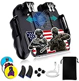 4 Trigger Mobile Game Controller with Cooling Fan Adjustable Stand for PUBG/Call of Duty/Fotnite [6 Finger Mode] GAMR+ L1R1 L2R2 Gaming Grip Gamepad