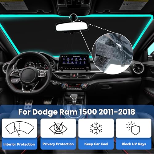Image of Car Front Windshield Sun Shade for DO-RAM 2011-2019, Car Window SunShades Shield Cover Sun Visor Protector with 240T Reflective Fabric UV & Sun Heat Protection Accessories