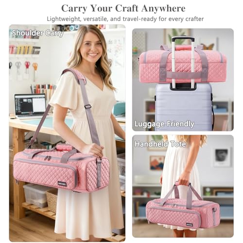 Image of AMOIGEE Puff Carrying Case for Cricut Explore 5, Quilted Storage Bag for Die-Cutting Machine, Travel Craft Tote with Pockets for Vinyl, Tools, Mats and Cricut Accessories and Suppliers