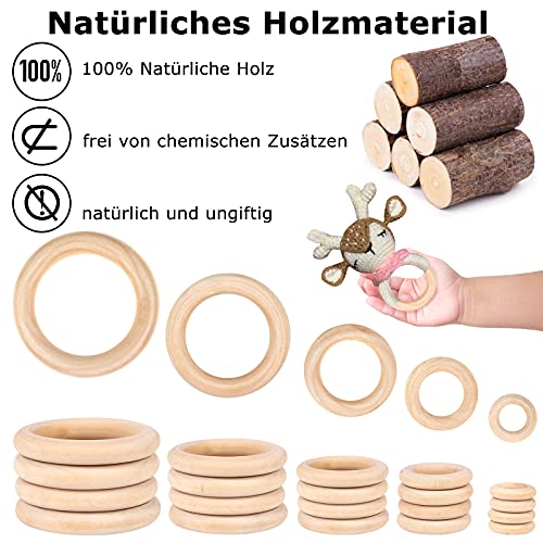 Holzringe, 20 Stück Makramee Holzring Hölzern, Natürlich Holz Ringe, Holzringe Zum Basteln Baby, Upgrade Naturholzringe, Holz Beißringe Kreis für DIY Schmuck, Handwerk (20/30/40/50/60mm)