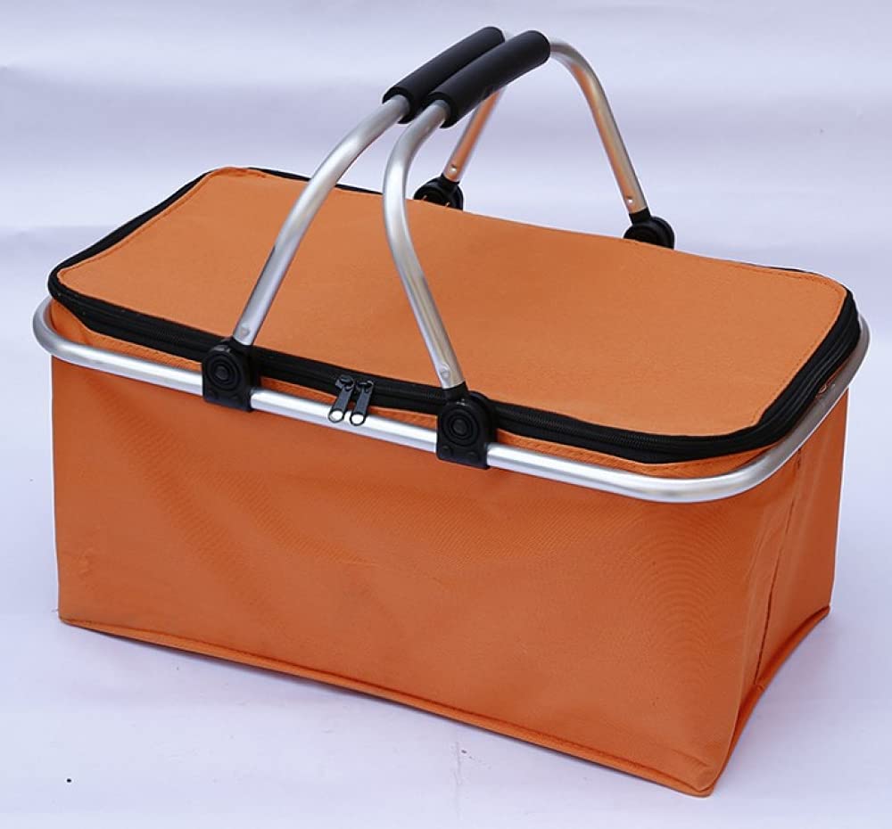 Cesta De Picnic, Robusto Marco De Aluminio De 32L con Forro Bolsa Térmica Plegable con Cremallera Y Asa, Adecuada para Viajes Y Vacaciones De Campamento-Nero
