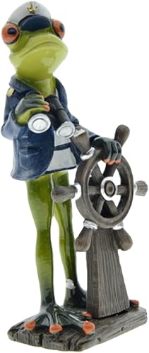 Miniatura 6 de Estatuas creativas de resina de dirección de capitán de rana, esculturas de ranas de mascota de patrón azul marino, figuras coleccionables para