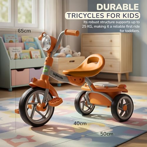 Image of GoodLuck Baybee Flyer Foldable Baby Tricycle for Kids | Kid Cycle with LED Light, Music & Storage Baskets | Baby Tricycle with Adjustable Seat & Handle | Cycle for Kids 2 to 5 Years (Orange)