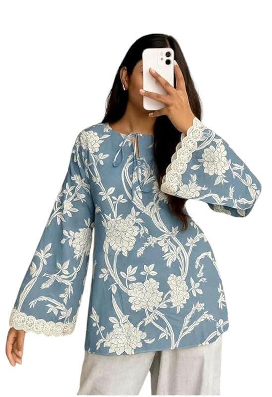 Women's Printed Kurti, Square Neck, Full Sleeves, Flared Hem, Ethnic Style-picture-23