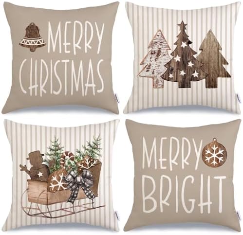 GEEORY Christmas Pillow Covers 18 x 18 Inch Set of 4, Striped Woo...
