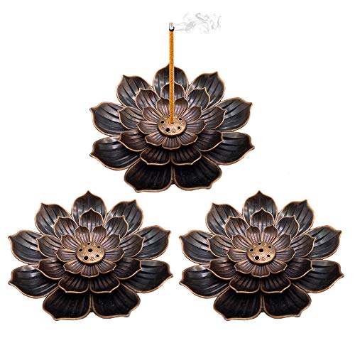 OJYUDD 3 Pack Brass Incense Holder,Lotus Sticks Incense Burner,Detachable Incense Ash Catcher for Home Fragrance Decor,Gifts,Yoga,Bedroom,SPA