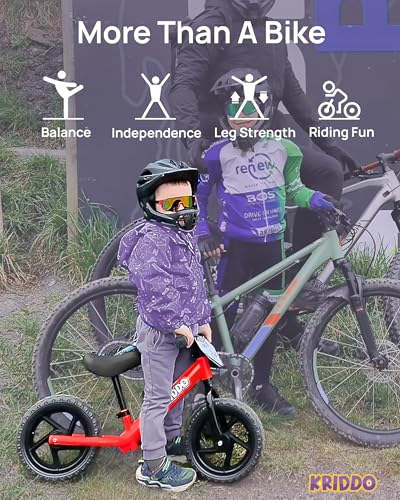 Image of KRIDDO Toddler Balance Bike 2 Year Old, Age 18 Months to 5 Years Old, 12 Inch Push Bicycle with Customize Plate (3 Sets of Stickers Included), Steady Balancing, Gift Bike for 2-3 Boys Girls, Red