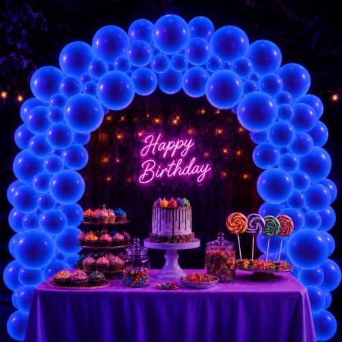 Image of 100 Pcs UV Neon Blue Balloons 12 inch Neon Party Supplies, Balloons, Glow in the Dark for Birthday, Graduation, Baby Shower,Wedding, Anniversary Valentines Party Decorations