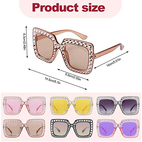 LUTER 6 Pairs Rhinestone Sunglasses, Bling Sparkling Sunglasses Rhinestone Sunglasses Square Fashion Thick Frame Crystal Sunglasses Oversized for Unisex Men Women Costume Dress Up2