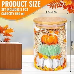 3Pcs Fall Glass Storage Jars Colorful Pumpkin Pile Clear Canisters Sets with Airtight Bamboo Lid for Farmhouse Autumn Thanksgiving Home Kitchen Countertop Decor 3Pcs Fall Glass Storage Jars Colorful Pumpkin Pile Clear Canisters Sets with Airtight Bamboo Lid for Farmhouse Autumn Thanksgiving Home Kitchen Countertop Decor