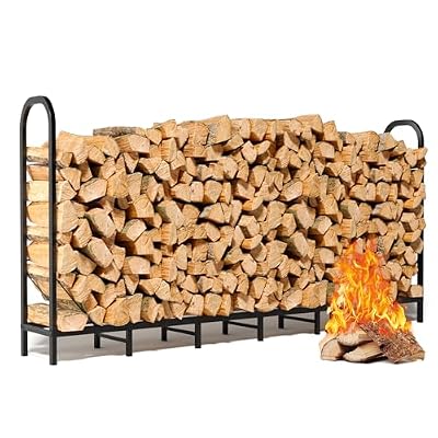 GREENER 8x4FT Firewood Rack Outdoor - Heavy Duty Wood Racks Outdoor for Firewood Upgraded Log Rack Adjustable Metal Log Holder Wood Stand Stacker Fireplace Fire Wood Holder Organizer Indoor, Black