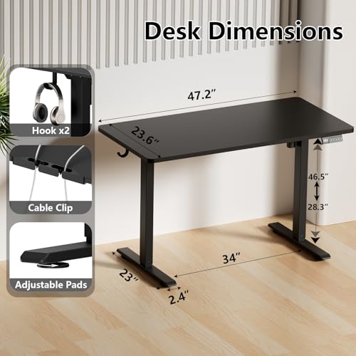 Image of 48x24 inch Electric Standing Desk, Height Adjustable, Black
