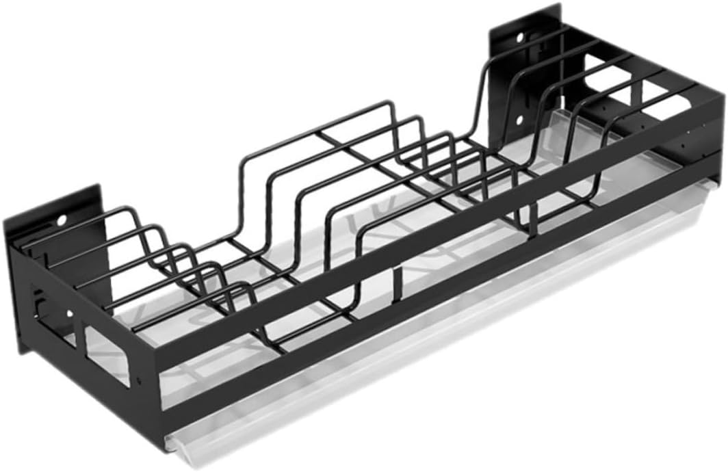 Cabilock 1Pc Wall Mounted Kitchen Storage Rack Black Organizer for Utensils Cutting Boards and Spices Simple Design for Easy Installation and Space Saving